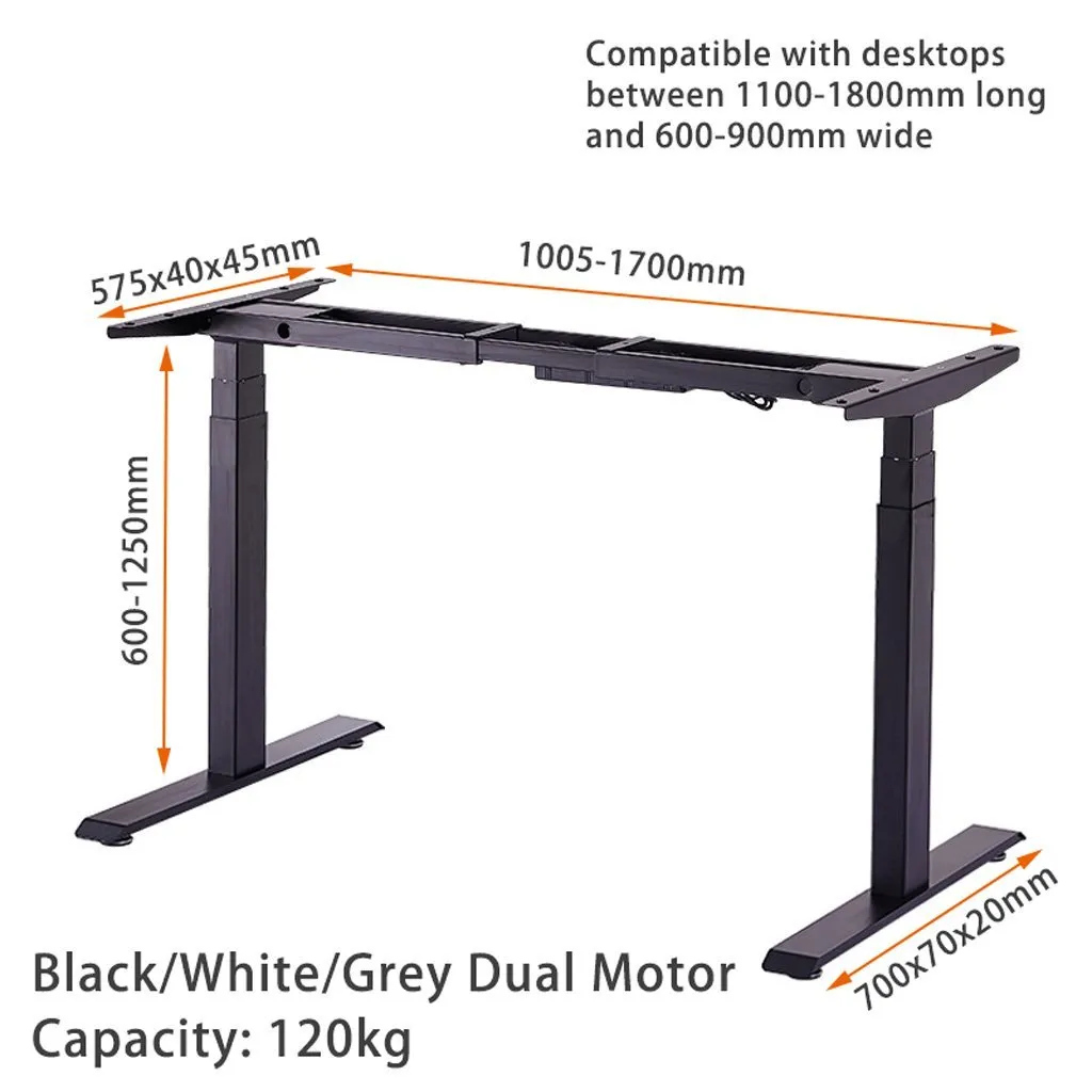 120cm Electric Standing Desk Height Adjustable Sit Stand Workstation Motorised Dual Motors Frame Top