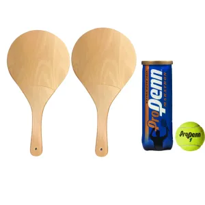 2 Pieces Ultimate Beach Wood Palette Racket Crafted For Professionals   Penn Pro Set of 3 Tennis Balls