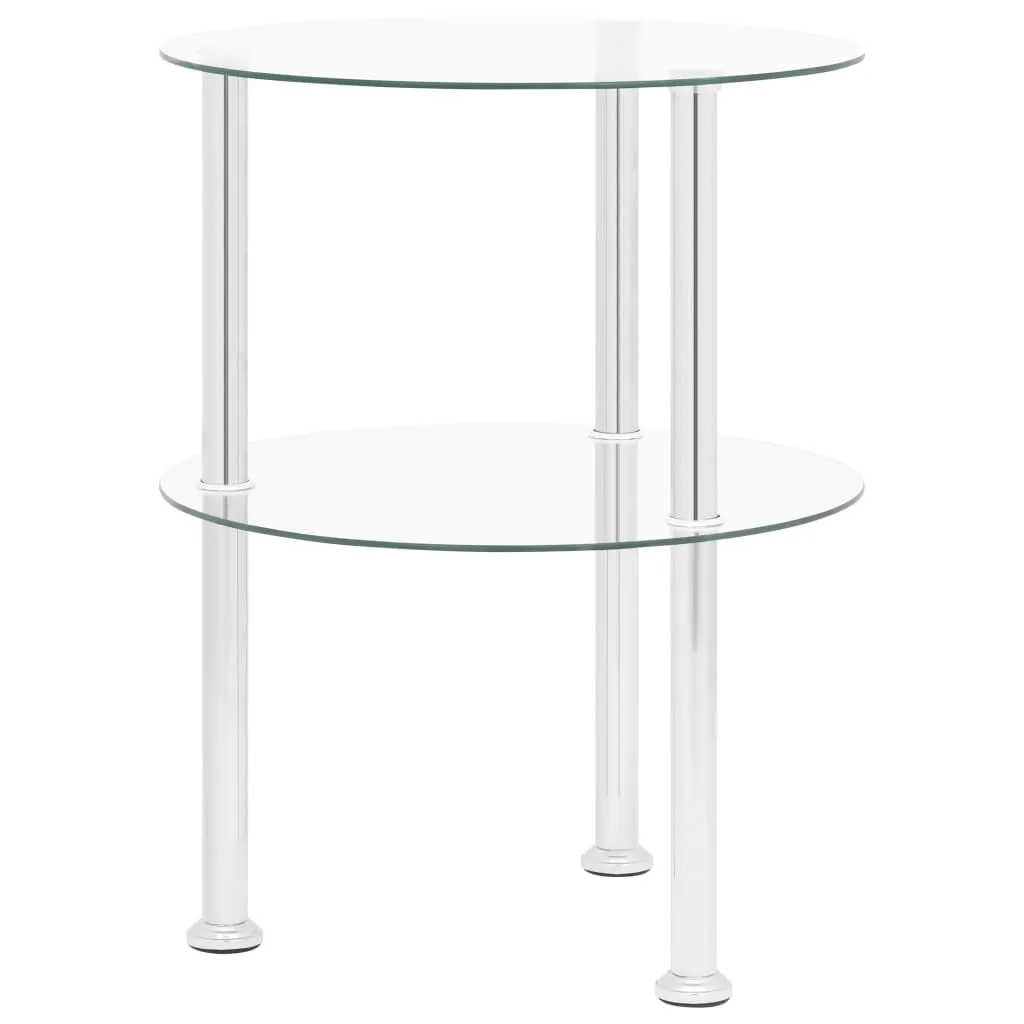 2-Tier Side Table Transparent 38 cm Tempered Glass