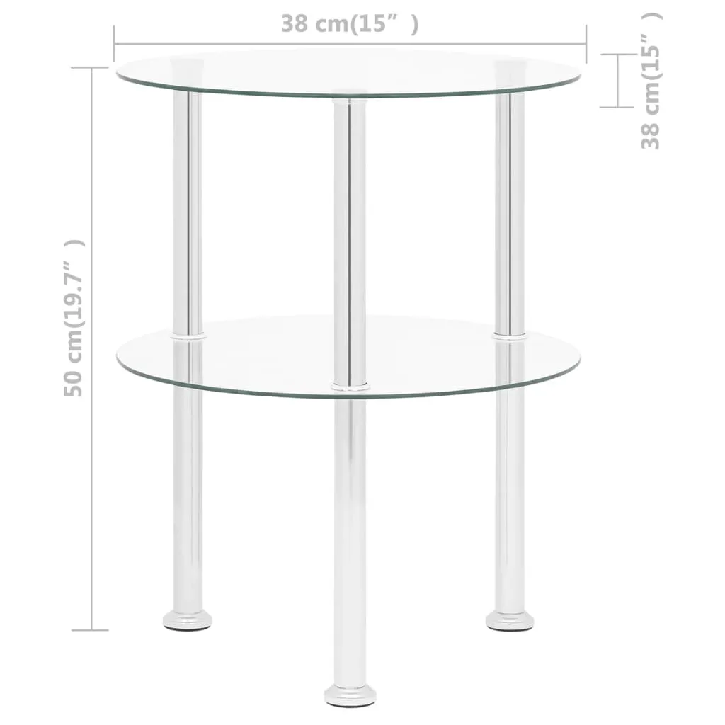 2-Tier Side Table Transparent 38 cm Tempered Glass