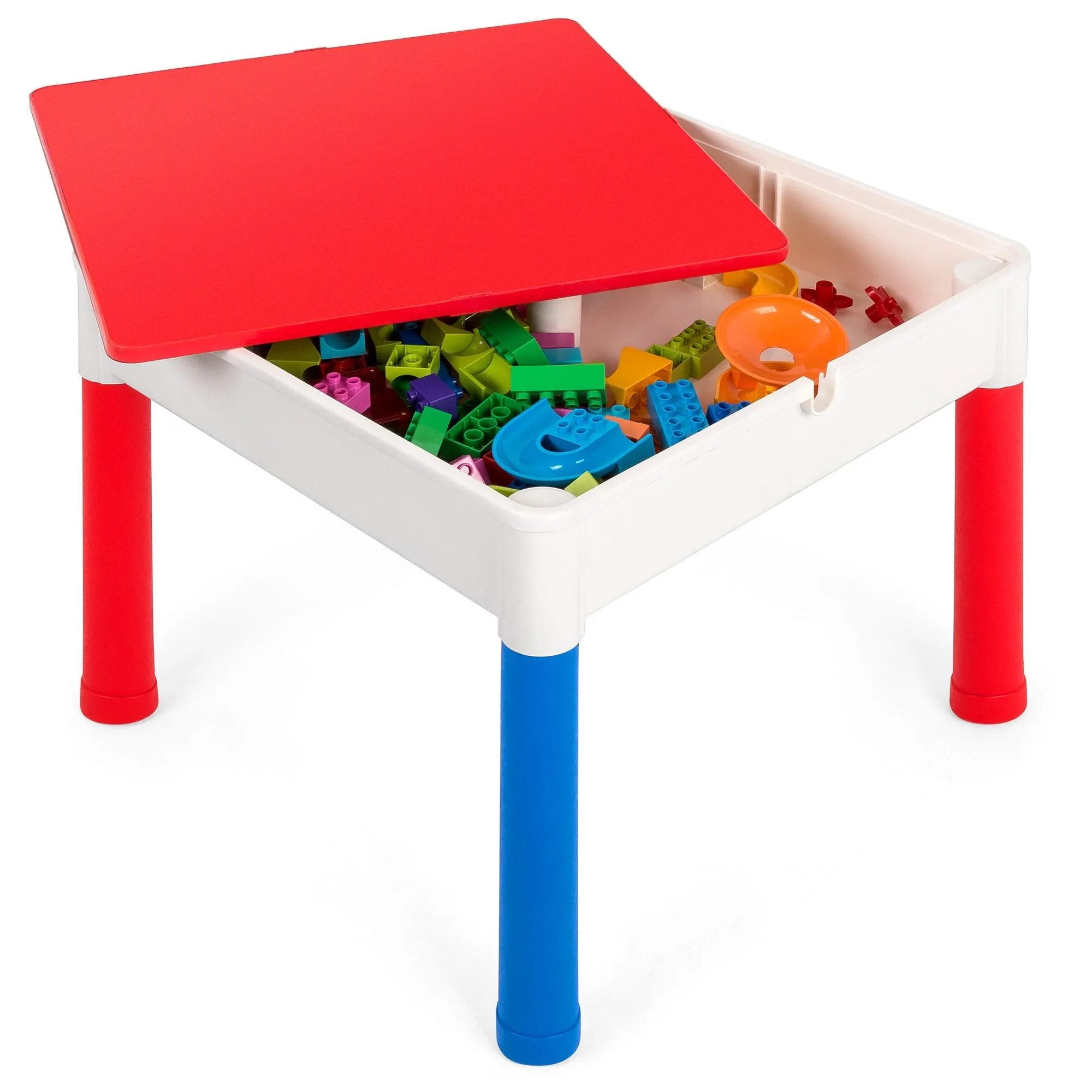 3-in-1 Kids Building Block Activity Play Table Set w/ Storage, 2 Chairs