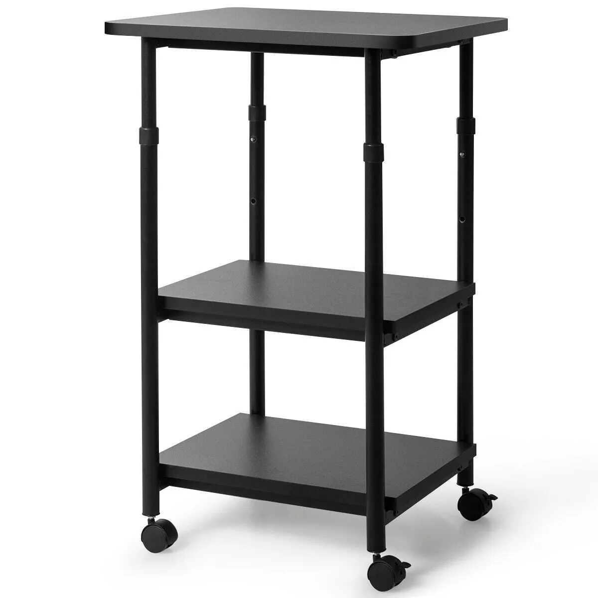 3 Tier Height Adjustable Printer Stand / Wheeled Occasional Table-Black