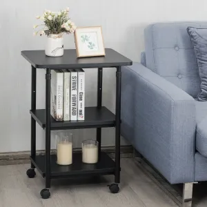 3 Tier Height Adjustable Printer Stand / Wheeled Occasional Table-Black