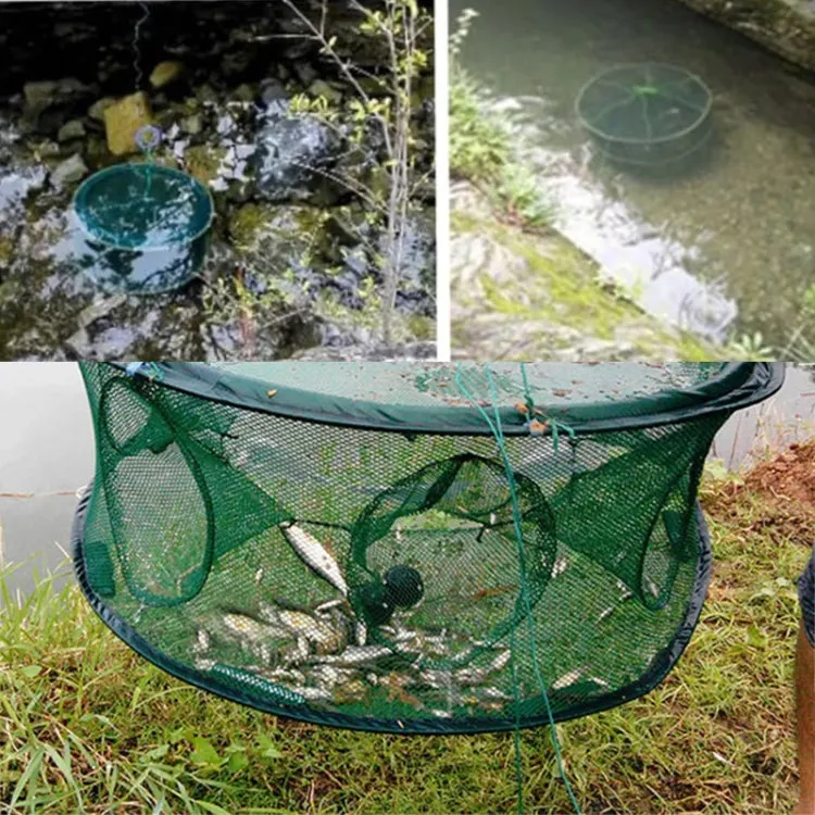 Automatic Folding Fish Net With Support Rod Fishing Cage Lobster Net Fishing Gear, Color: 4 Holes Green