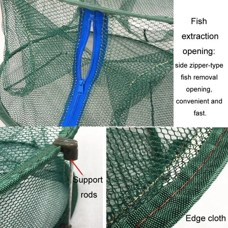 Automatic Folding Fish Net With Support Rod Fishing Cage Lobster Net Fishing Gear, Color: 4 Holes Green