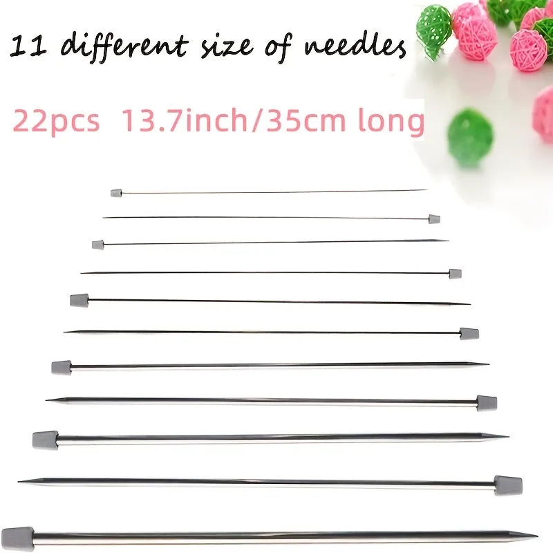 Beginners Stainless Steel Single Point Knitting Needles Set 28mm