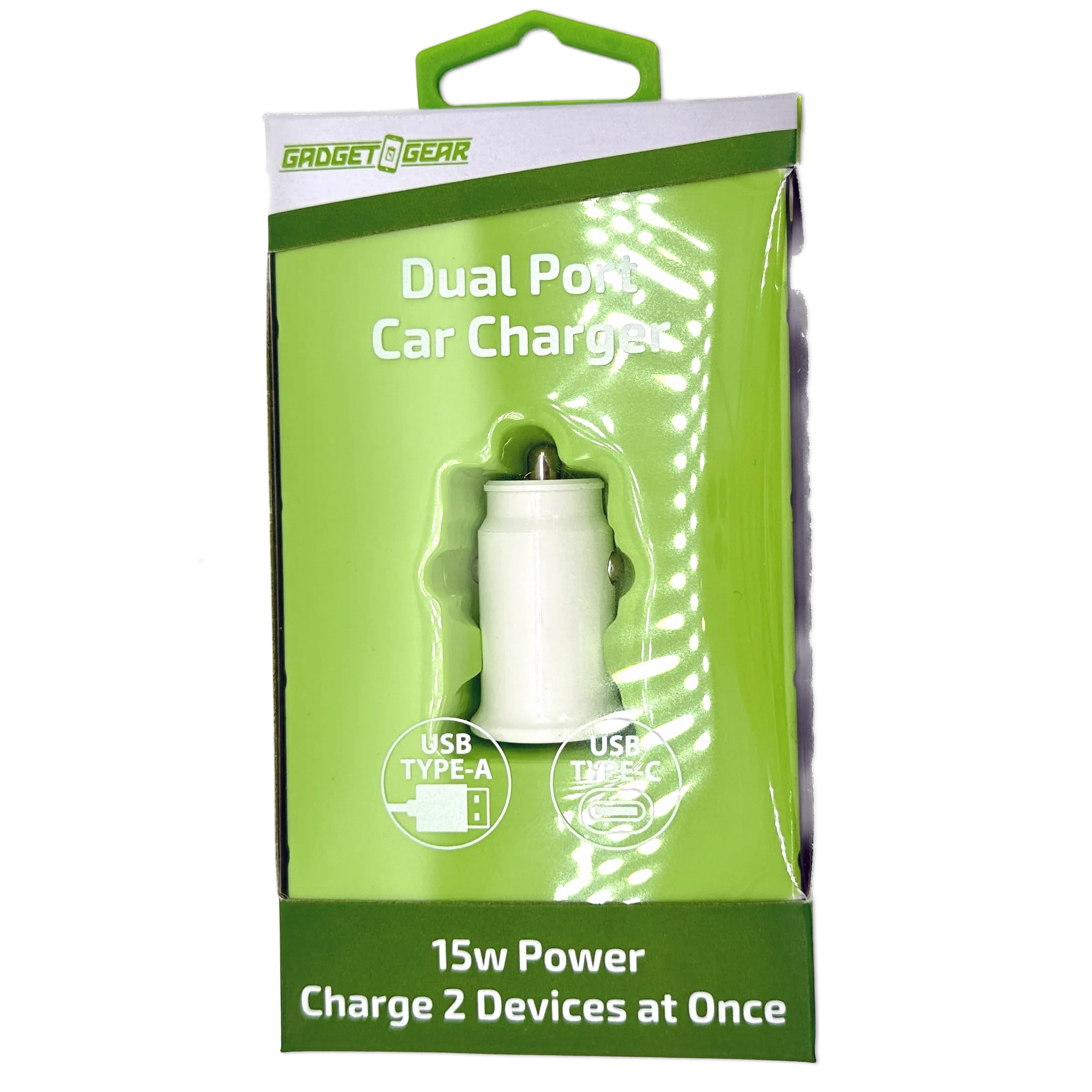 Car Charger  DC Dual Port USB / USB-C 15 Watts - 6 Pieces Per Retail Ready Display 23759