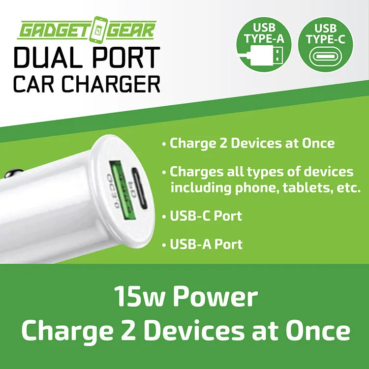 Car Charger  DC Dual Port USB / USB-C 15 Watts - 6 Pieces Per Retail Ready Display 23759