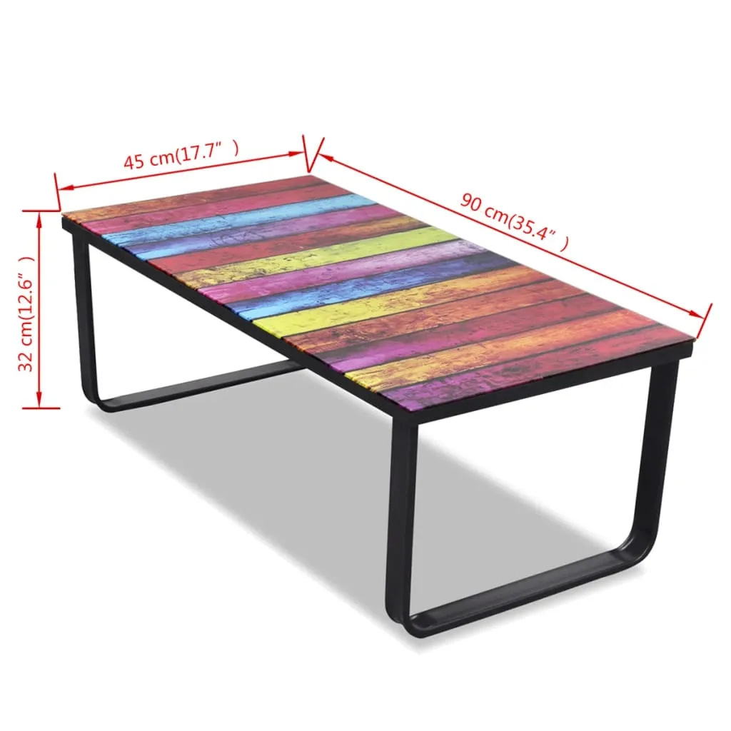 Coffee Table with Rainbow Printing Glass Top