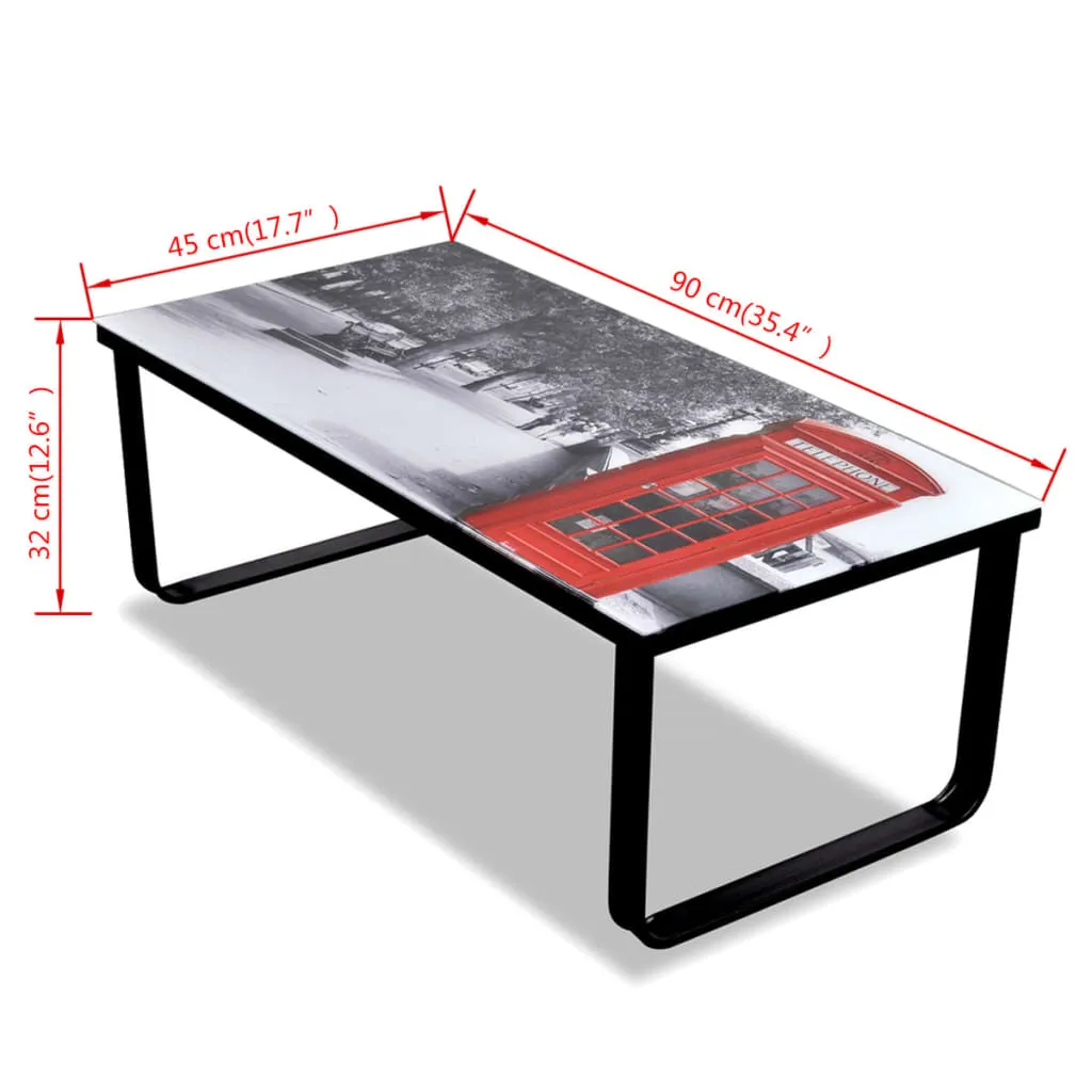 Coffee Table with Telephone Booth Printing Glass Top