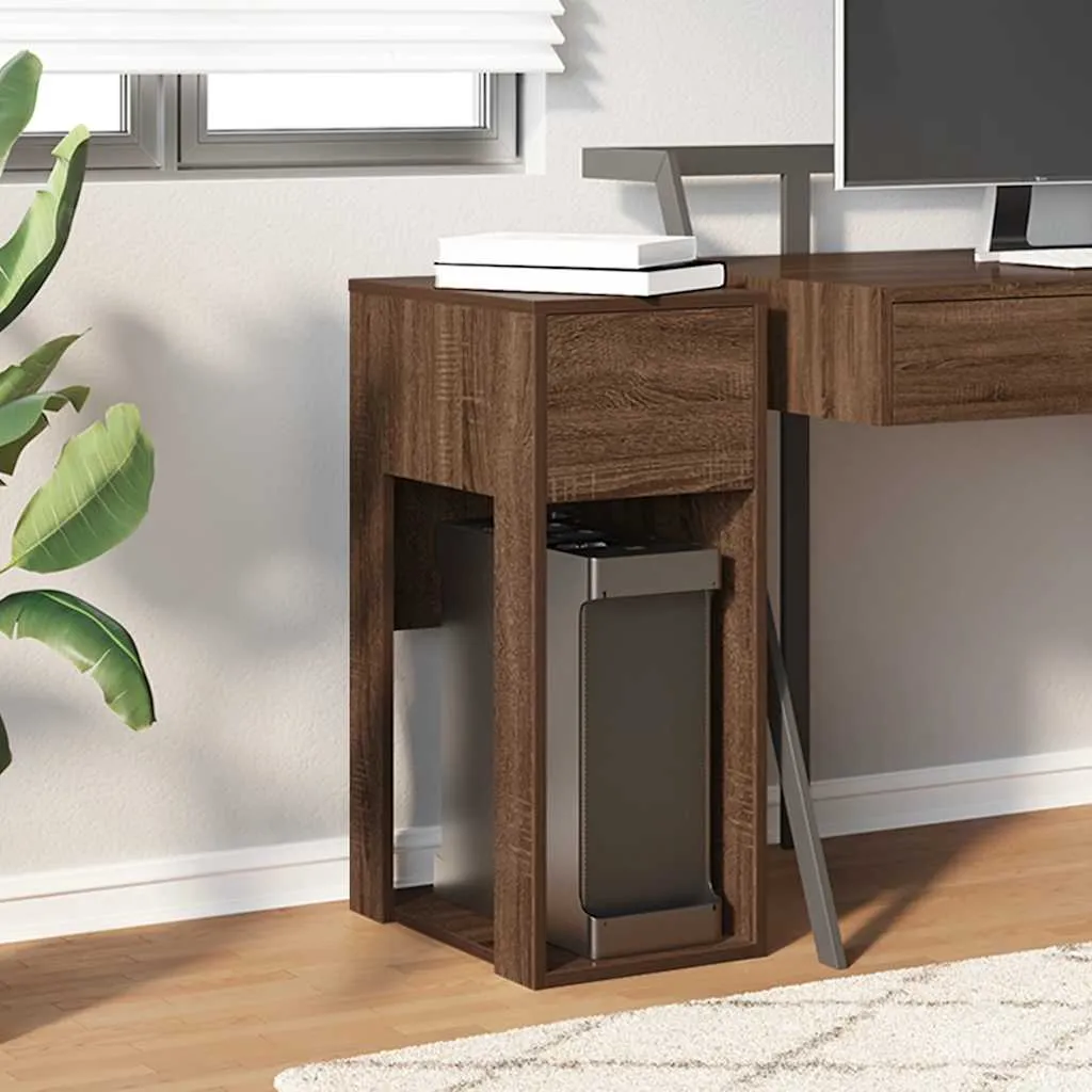 Computer Tower Stand with Drawer Brown Oak 30x44x74 cm