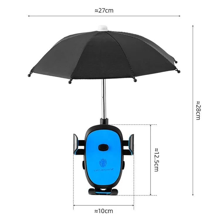 CYCLINGBOX BG-2935 Bicycle Mobile Phone Bracket With Umbrella Waterproof Navigation Electric Car Mobile Phone Frame, Style: Handlebar Installation (Blue)