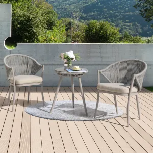 Detect Outdoor Patio Seating Set 2 Chairs and 1 Table Set (Grey) Braided & Rope