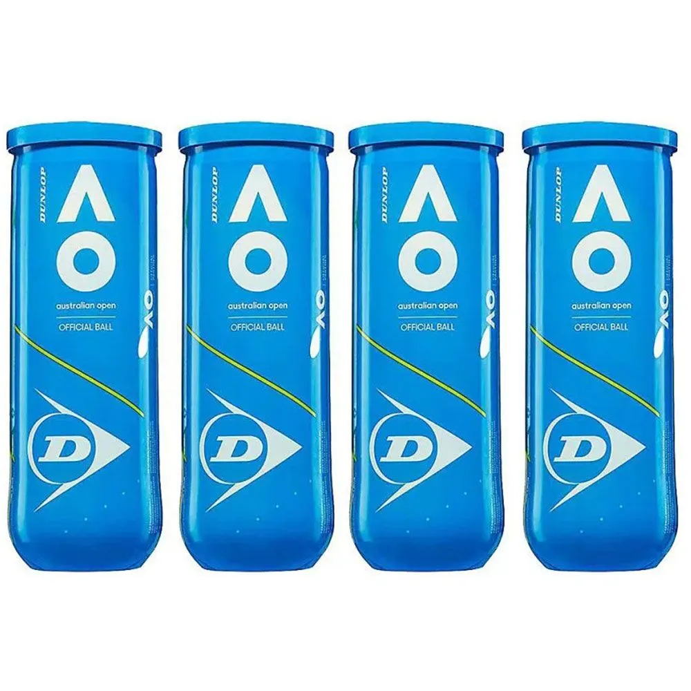 Dunlop Australian Open Tennis Ball Pack of 4 cans (12 balls)| Official Grand Slam Quality