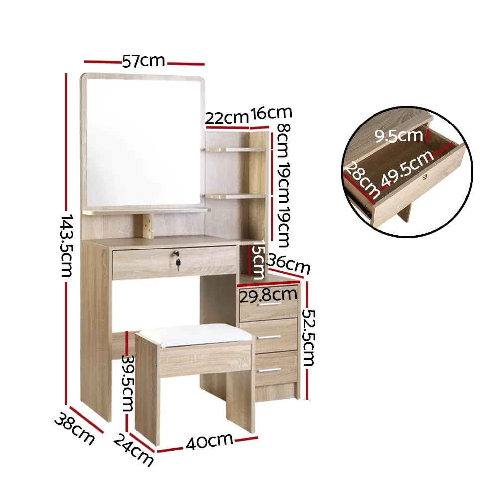 Eco-Friendly Dressing Table 4 Drawers   Stool Oak - Artiss