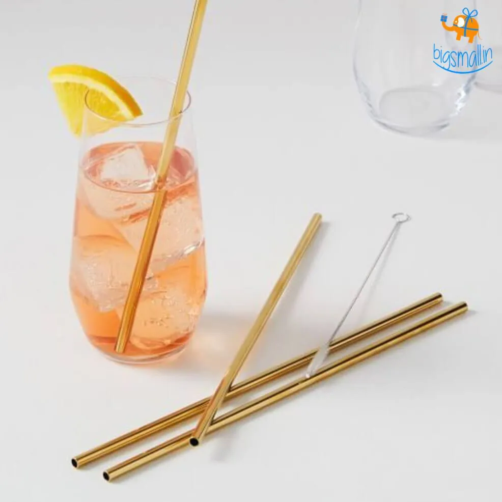 Eco Friendly Golden Steel Straws - 4 pc