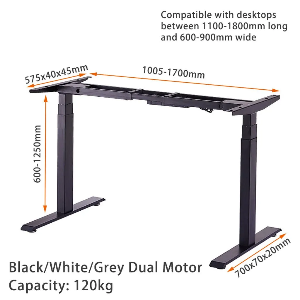 Electric Standing Desk Height Adjustable Sit Stand Workstation Motorised Dual Motors Frame Grey Only