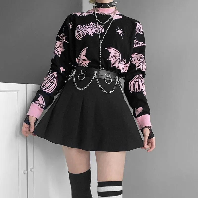 Gothic Bat Love Heart Pullover Sweater - Embrace the Dark Romance! 🦇💔