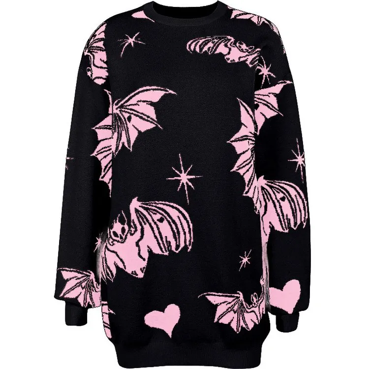 Gothic Bat Love Heart Pullover Sweater - Embrace the Dark Romance! 🦇💔