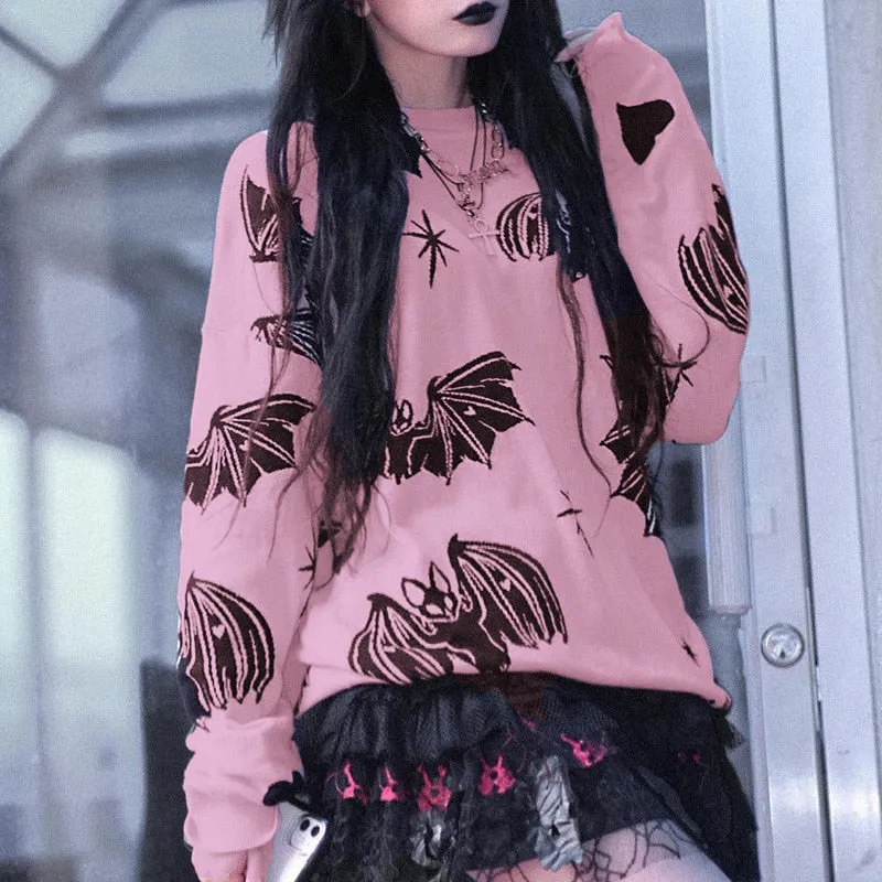 Gothic Bat Love Heart Pullover Sweater - Embrace the Dark Romance! 🦇💔