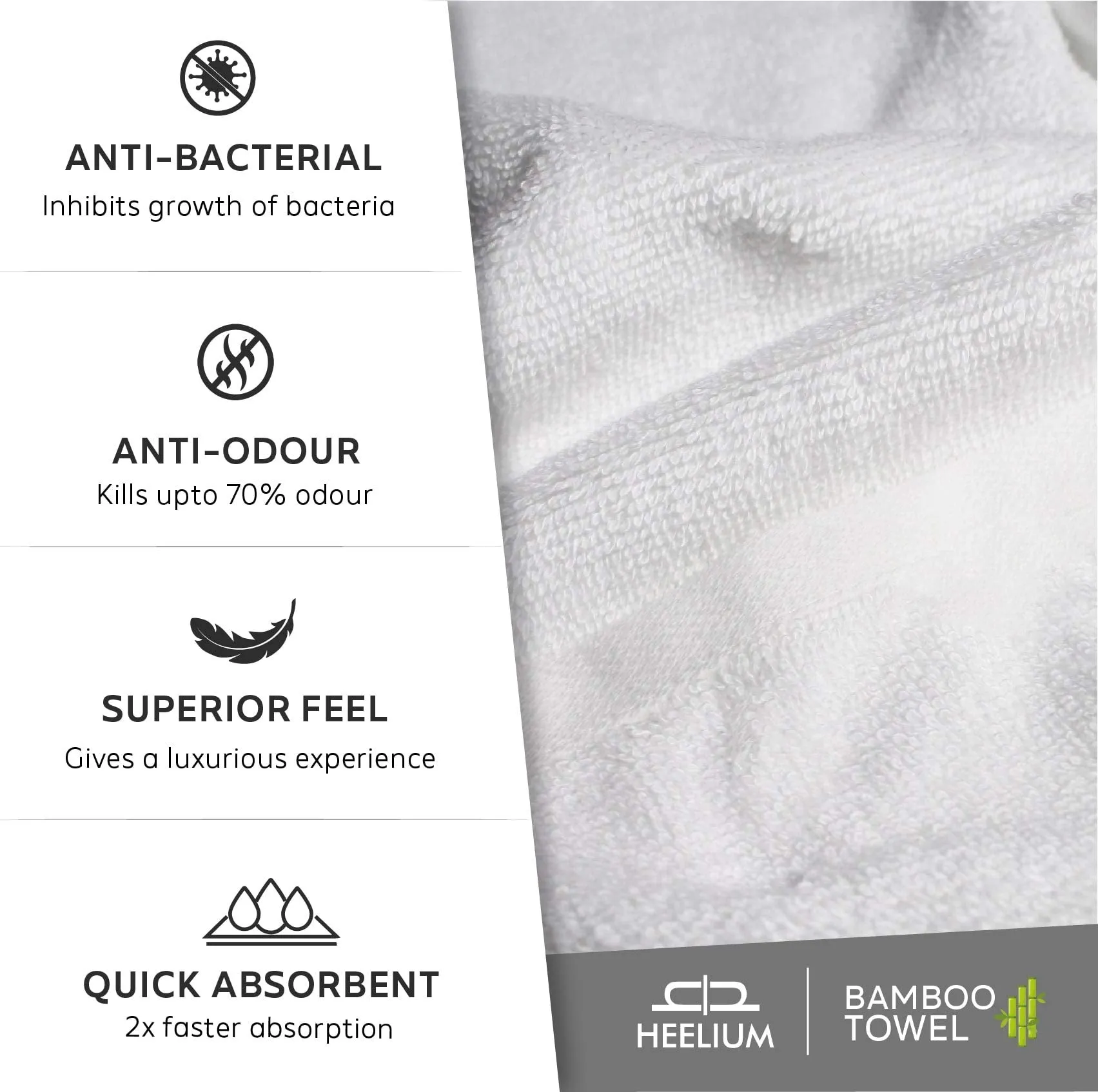 HEELIUM Bamboo Bath Towel, Super Absorbent, Soft, 600 Gsm, 140 Cm X 70 Cm, Pack Of 2, White