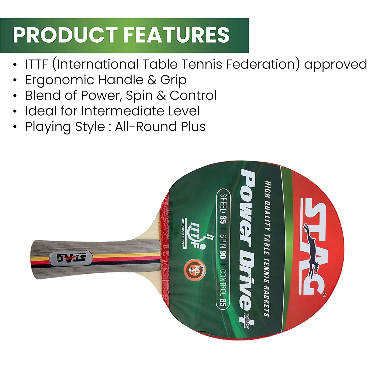 Iconic Power Drive Plus (Wooden Case) Advanced Series Table Tennis (T.T) Racket| Pro Performance Training T.T Racquet| Premium ITTF Approved Rubber| Custom Designed Comfortable Ergonomic Grip Paddle