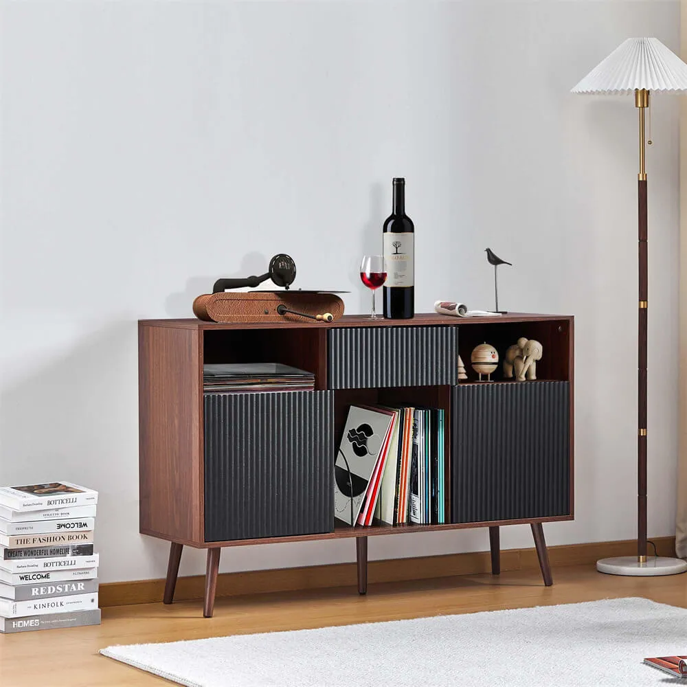 Large Record Player Stand with Record Storage and Drawer