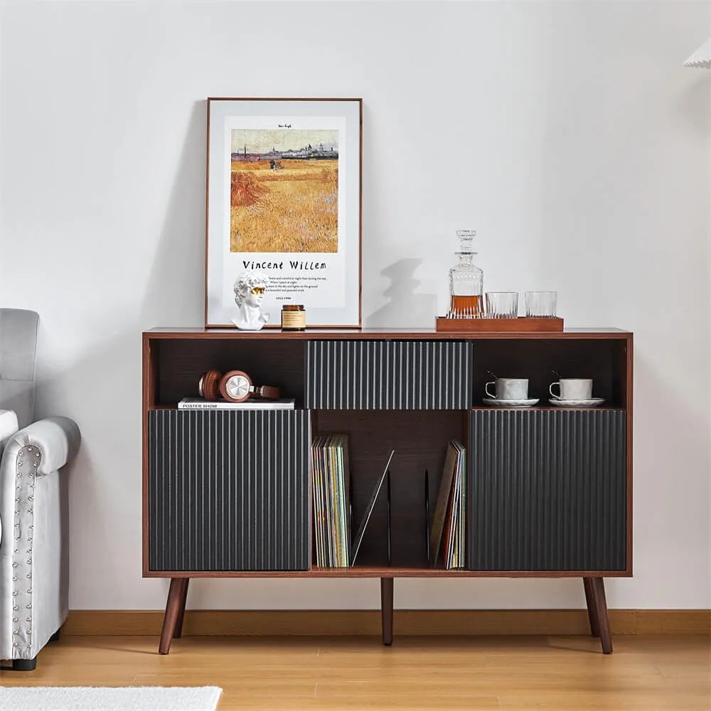 Large Record Player Stand with Record Storage and Drawer