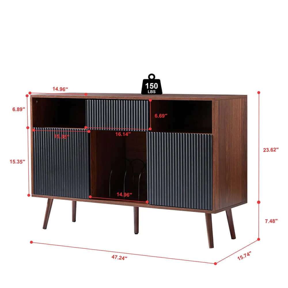 Large Record Player Stand with Record Storage and Drawer