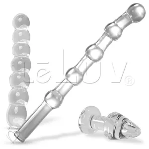 LeLuv Glass Clear Kink 3 Piece Gift Set Dildos & Butt Plug