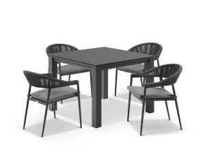 Maven Outdoor Patio Seating Set 4 Chairs and 1 Table Set (Dark Grey) Braided & Rope