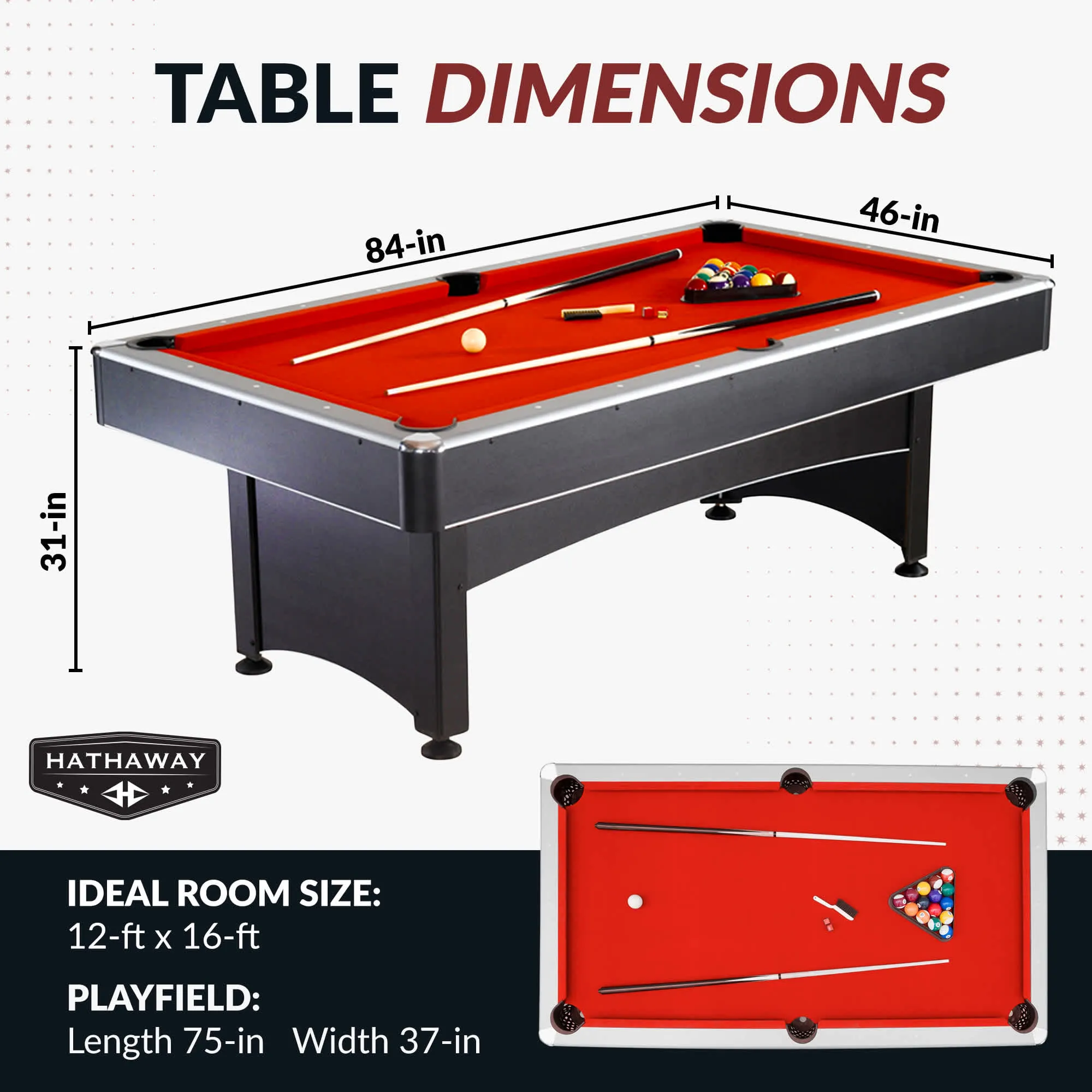 Maverick 7-ft Pool Table with Table Tennis Top - Black with Red Felt