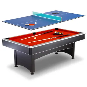 Maverick 7-ft Pool Table with Table Tennis Top - Black with Red Felt