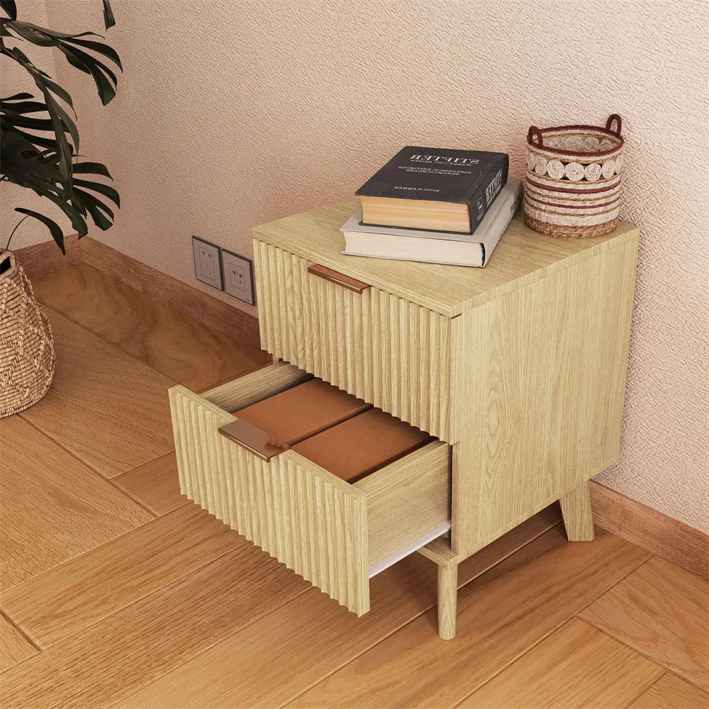 Mid Century Modern Nightstand Wood End Table with 2 Drawers