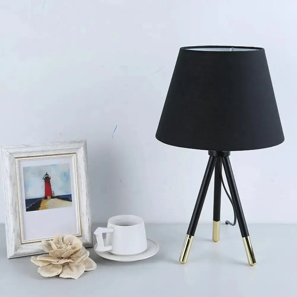 Nordic Style Tripod Night Lamp with Empire Shade, Single Fabric Table Stand Light, Black/White