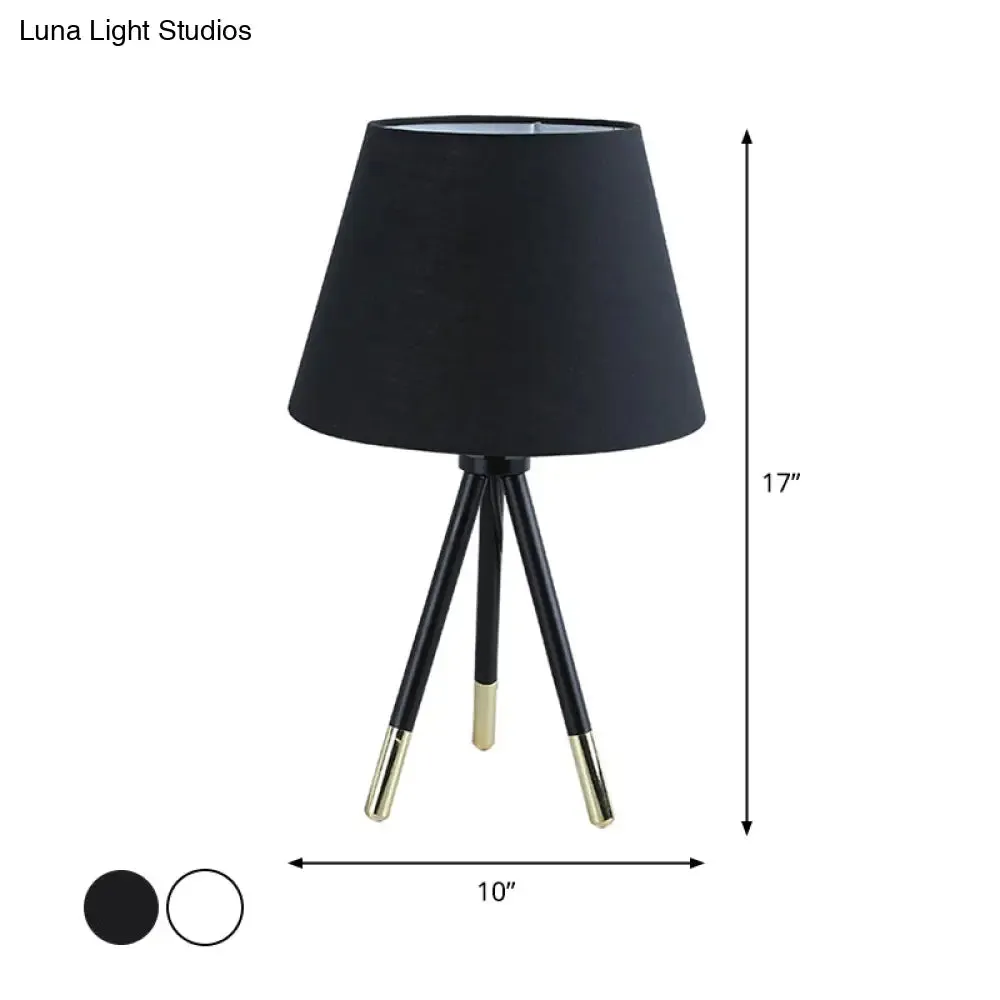 Nordic Style Tripod Night Lamp with Empire Shade, Single Fabric Table Stand Light, Black/White