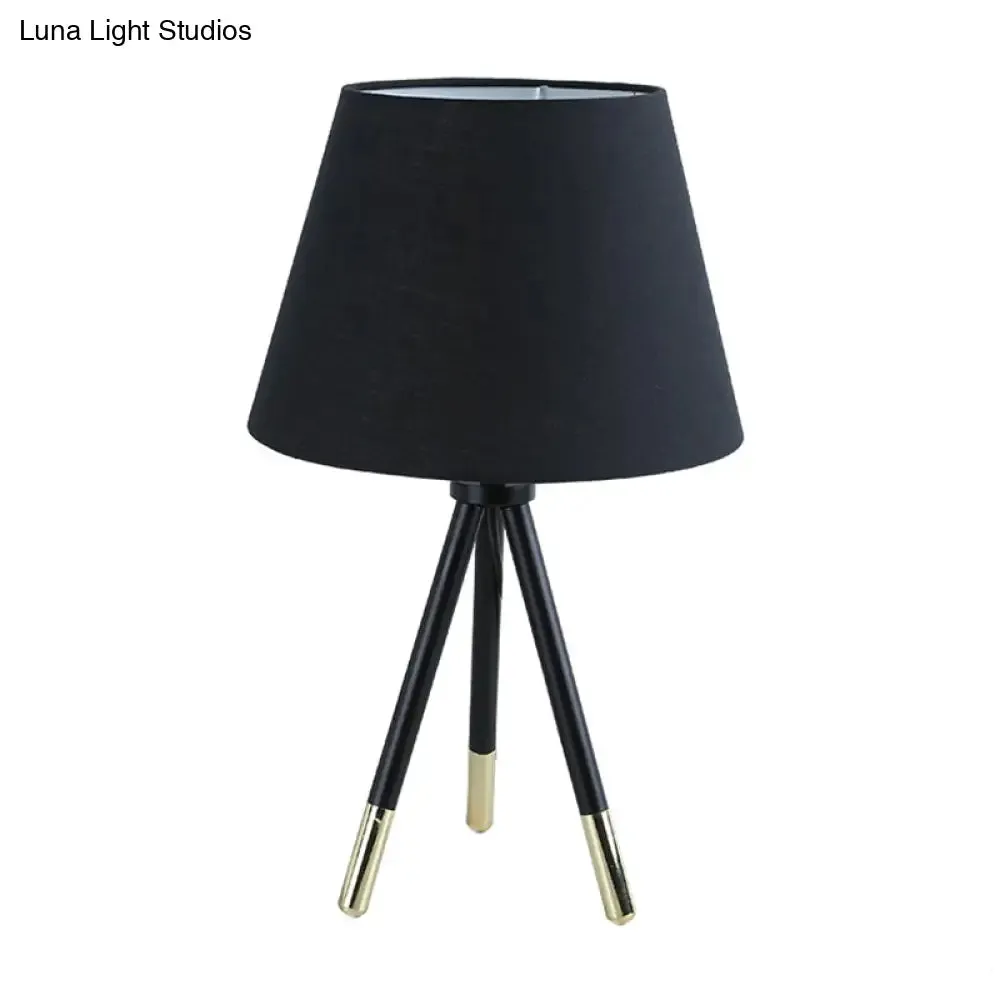 Nordic Style Tripod Night Lamp with Empire Shade, Single Fabric Table Stand Light, Black/White