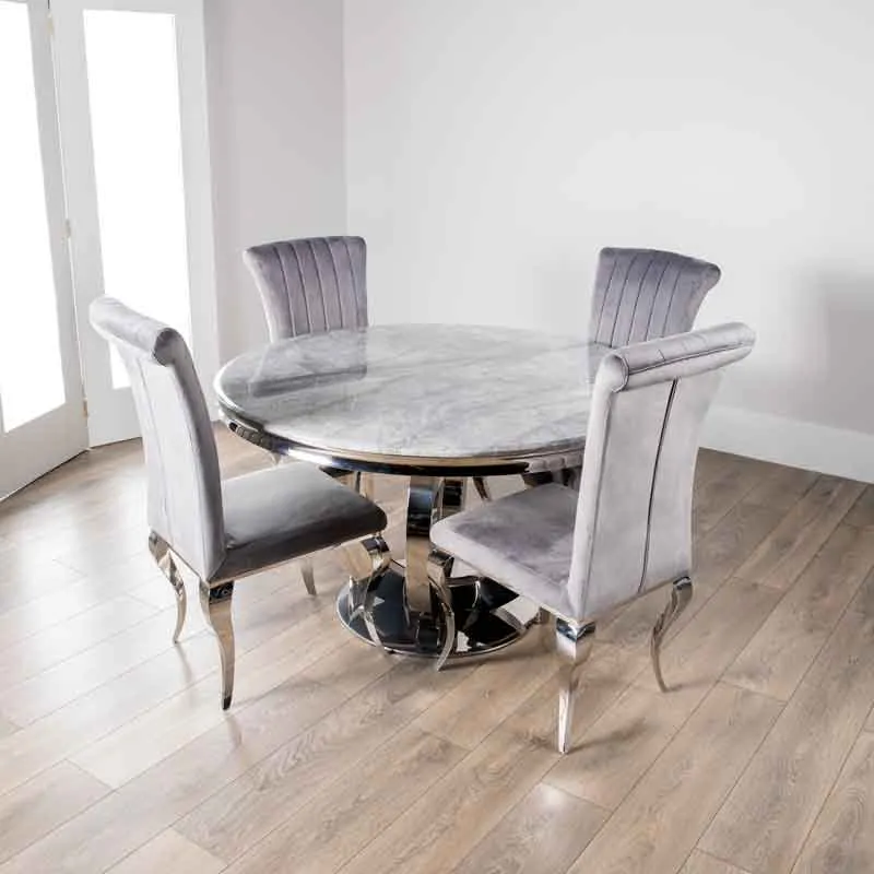 Orion Marble Table & 4 Nicole Chairs