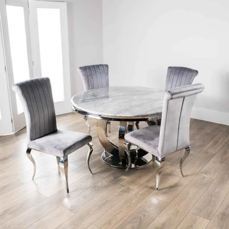 Orion Marble Table & 4 Nicole Chairs