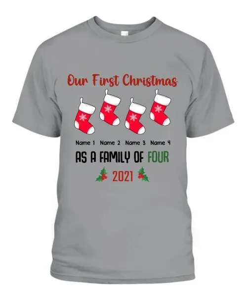 Our Family First Christmas Personalized Graphic Apparel - Design and Names can be customized