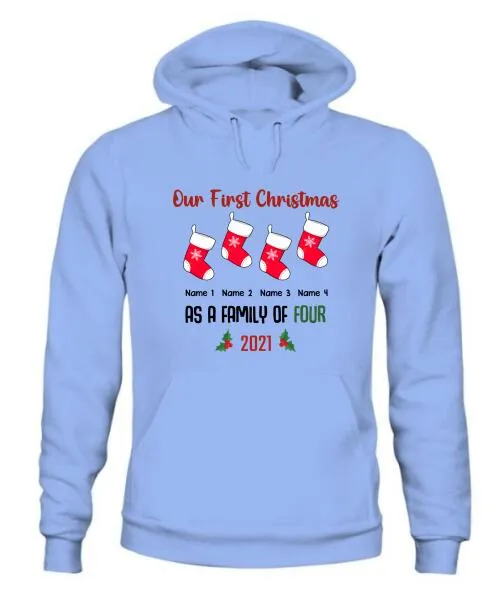 Our Family First Christmas Personalized Graphic Apparel - Design and Names can be customized