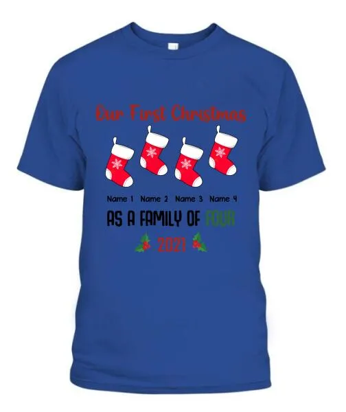 Our Family First Christmas Personalized Graphic Apparel - Design and Names can be customized