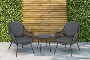 Pillar Outdoor Patio Seating Set 2 Chairs and 1 Table Set (Dark Grey) Braided & Rope