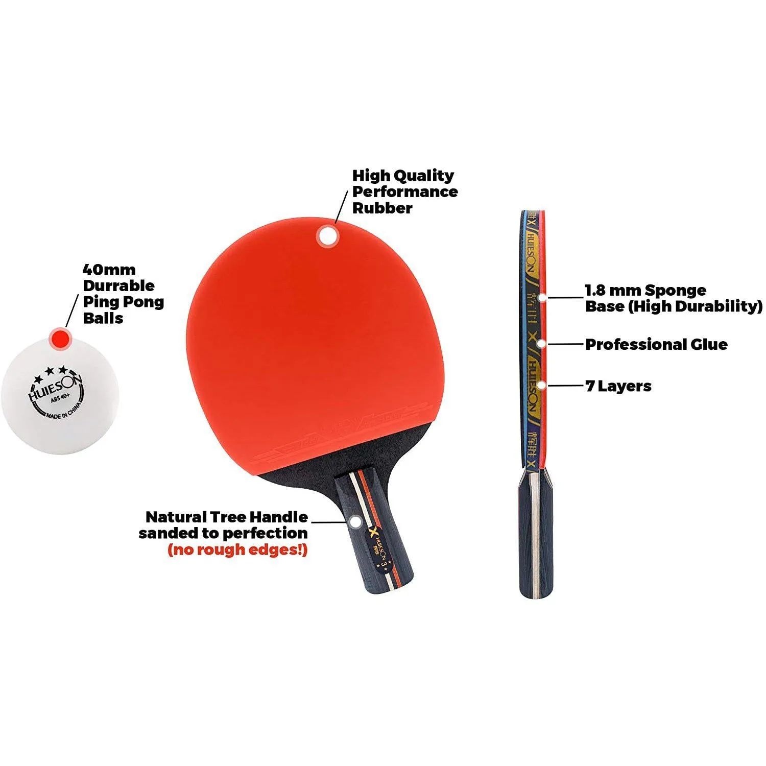 Ping Pong Paddle Set (2-Player Bundle) with Portable Storage Case