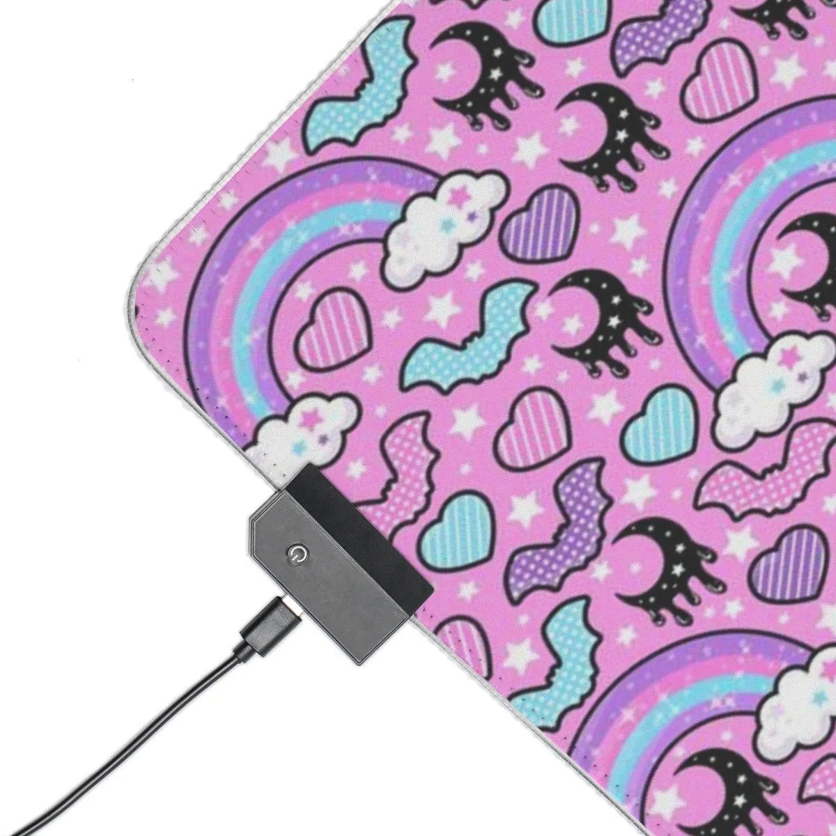 Rainbow Spooky Bats Pink LED Gaming Mouse Pad