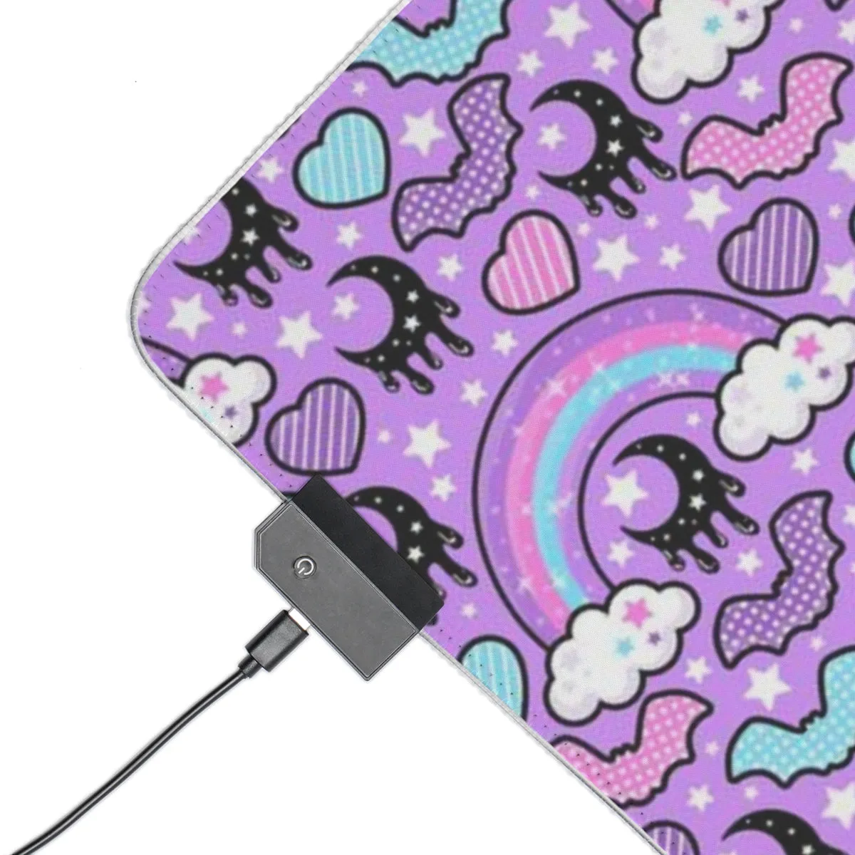 Rainbow Spooky Bats Purple LED Gaming Mouse Pad