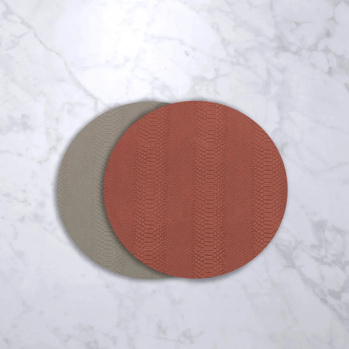 Reversible Round Placemats - Salmon and Taupe - Set of 4