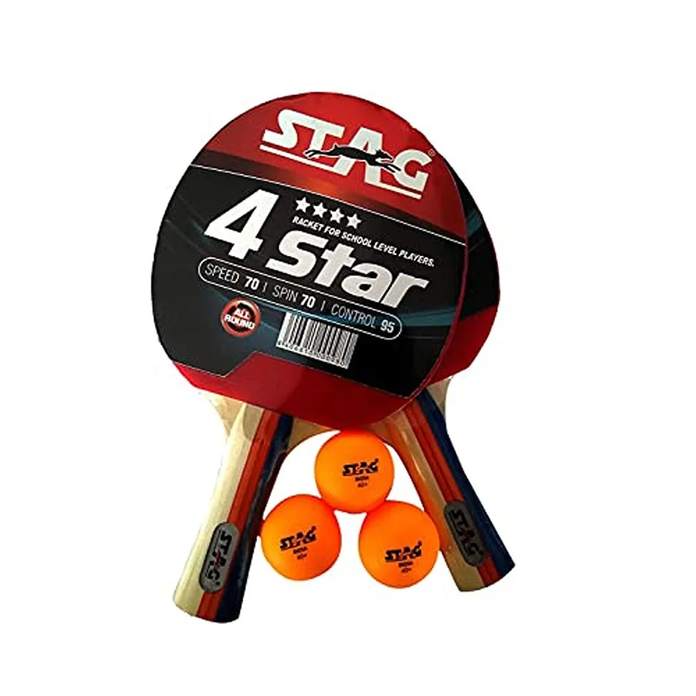 STAG ICONIC 4 Star Professional Table Tennis Playset, 2 Racquets & 3 Balls (Orange)