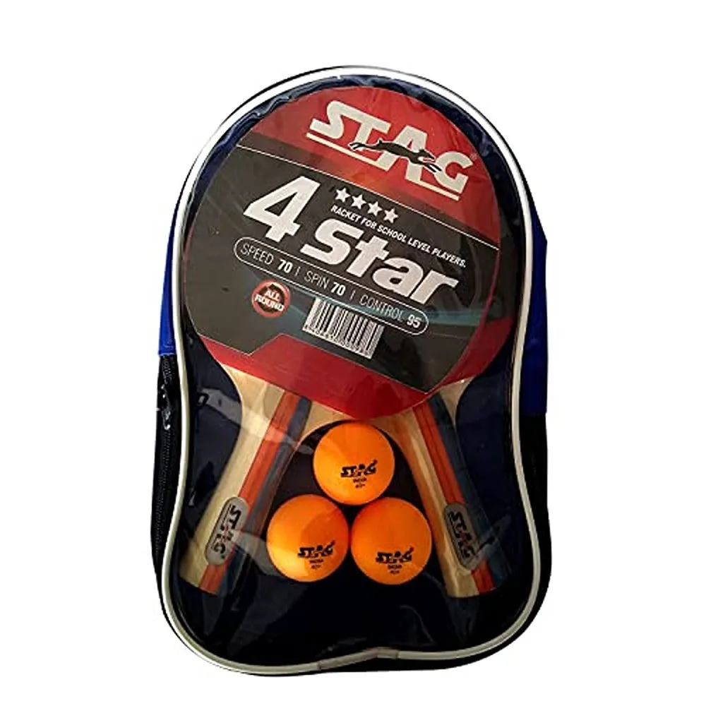 STAG ICONIC 4 Star Professional Table Tennis Playset, 2 Racquets & 3 Balls (Orange)