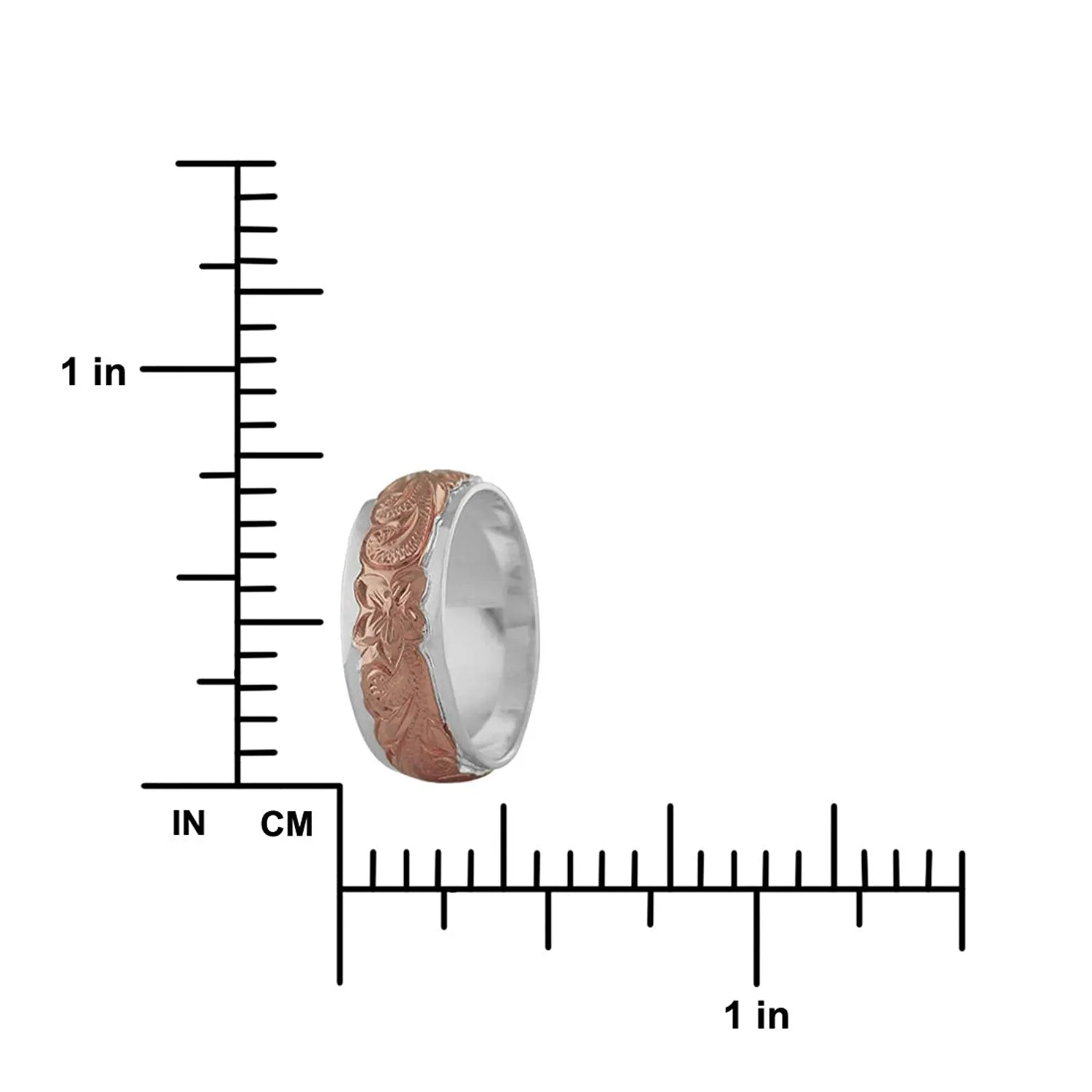 Sterling Silver 14kt Rose Gold Plated Raised Hawaiian Band Ring